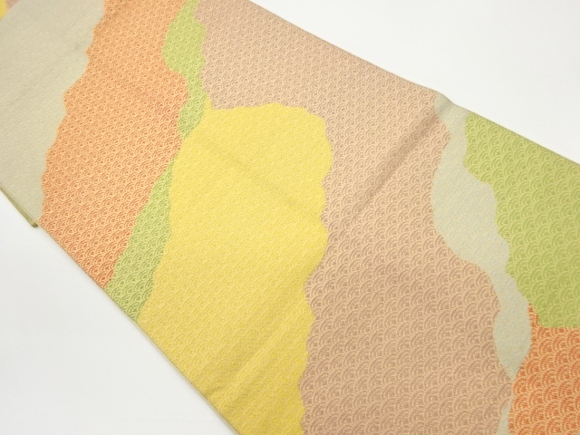 JAPANESE KIMONO / VINTAGE FUKURO OBI / WOVEN SEIGAIHA & MICHINAGADORI / BY ORIETSU